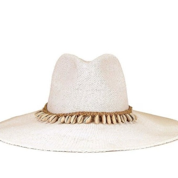 NIKKI BEACH Barbados Floppy Fedora Sun Hat in White with Cowrie Shells - Picture 5 of 13